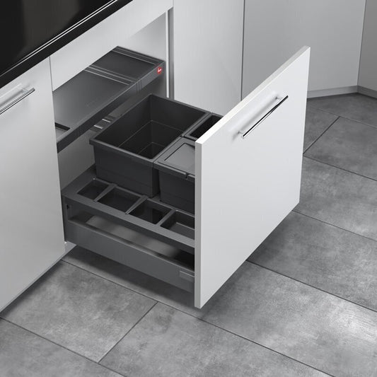 Šiukšliadėžė Separato K, 600 mm stalčiui 18/8/8 – Pilka · 18l + 2x8l