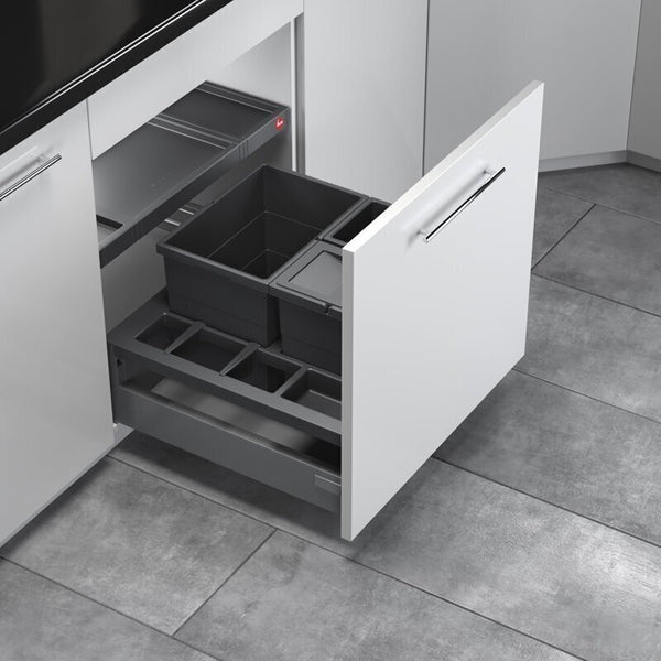 Šiukšliadėžė Separato K, 600 mm stalčiui 18/8/8 – Antracito · 20l + 20l